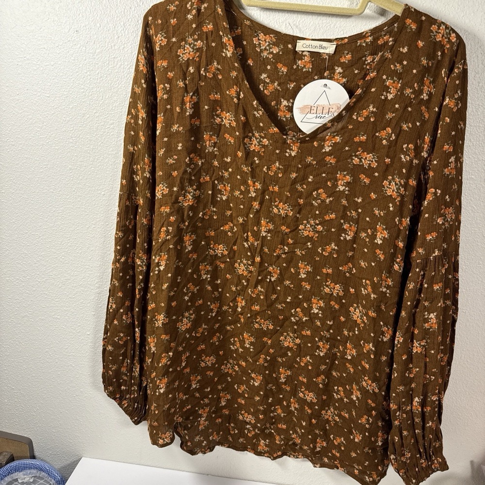 Cotton Blue Ella Rae Tunic V Neck Cotton Boho Top NWT Fits Like‎ Med-large K1